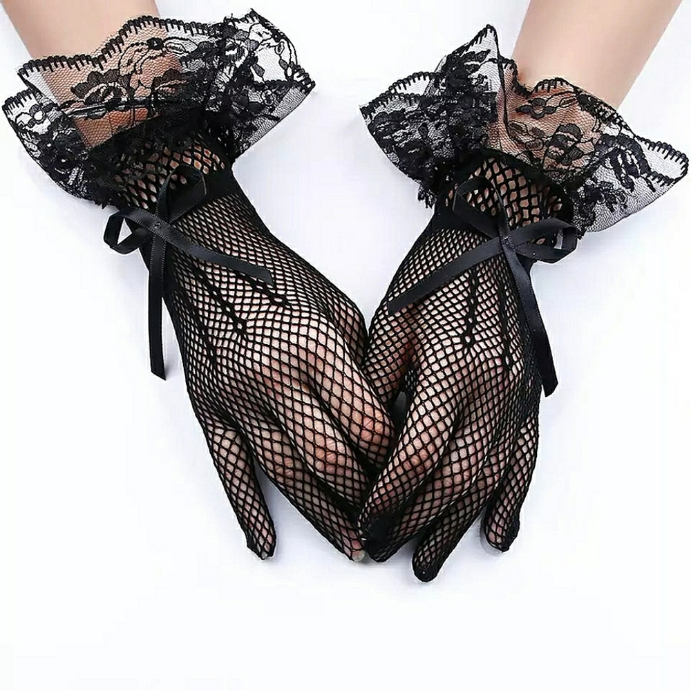 🎃🕸️ Wednesday Adams Style Mesh Evening Outing Gloves
